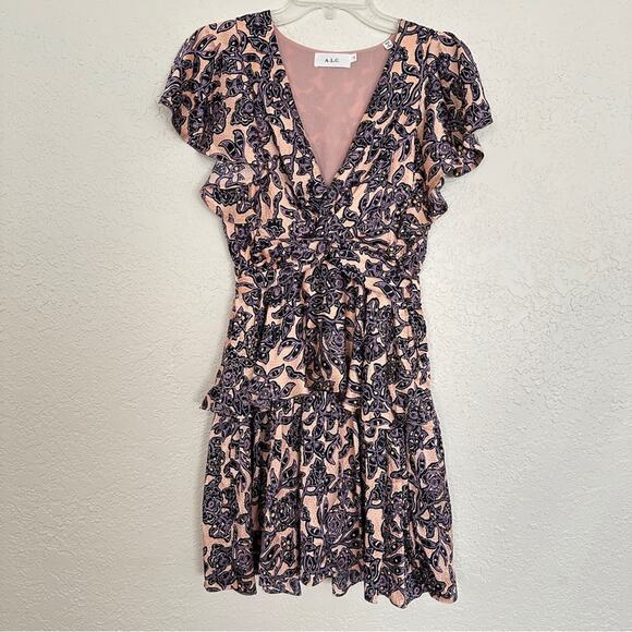 ALC Viera Floral Silk Mini Cream Pink Purple Dress 2 - Picture 2 of 10